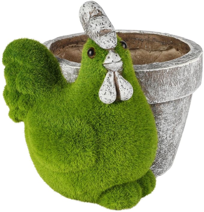 Dekoratief | Bloempot kip, groen/grijs, magnesium, 25x20x22cm | A260098