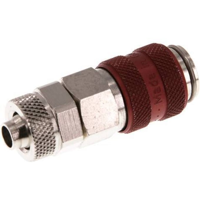 Vernikkeld Messing DN 5 Rood Luchtkoppeling Snelkoppeling 6x8 mm Push-On Double Shut-Off - CLS5-N-BN-RED-SV-6