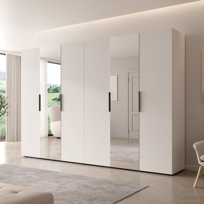 Meubella - Kledingkast Marquesa - Wit - 300 cm - Met spiegel