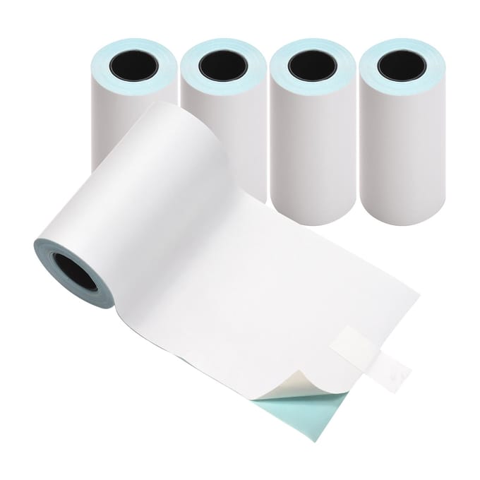 Papier autocollant thermique direct blanc imprimable sans BPA Sticky Thermal Paper 5 Rolls white