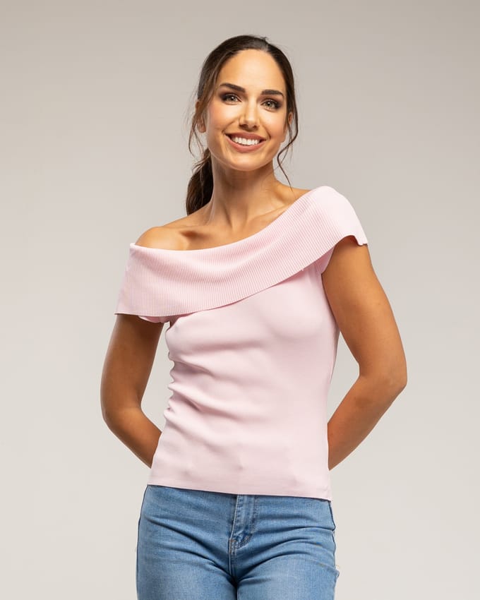 Gebreide top met lurex en een boothals