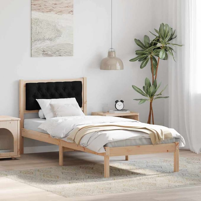 vidaXL - Bedframe - met - hoofdeinde - Zwart - 90 - x - 200 - cm - Massief - grenenhout