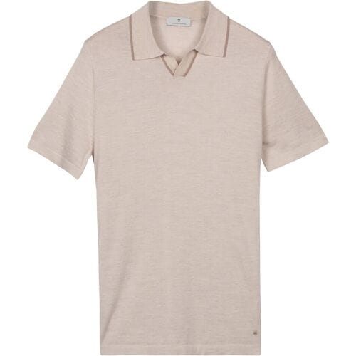 Thomas Maine Polo Pullover Fine Merino Full Needle Rib Placket Contrast Kitt / male