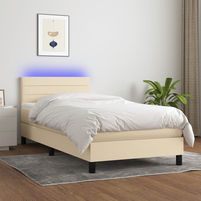 vidaXL - Boxspring - met - matras - en - LED - stof - crèmekleurig - 80x200 - cm
