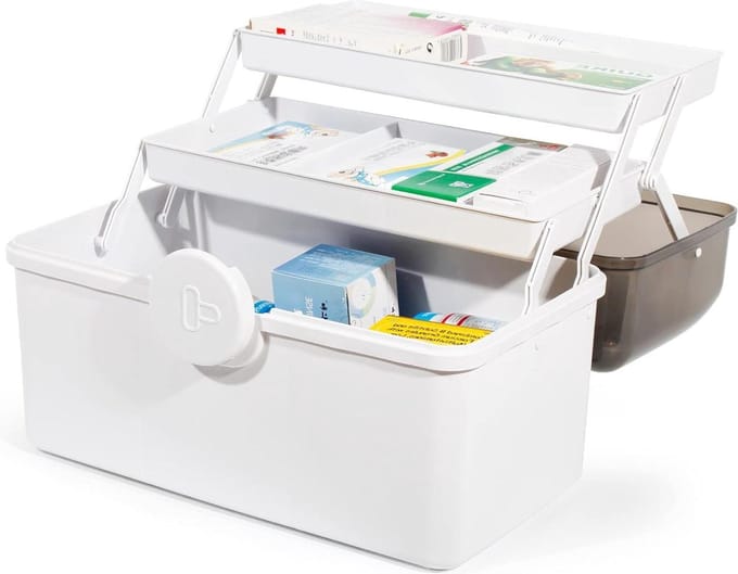 Medicijnenopslag - Medicijndoos - Huisapotheekbox - Medicijnkoffer Groot (Wit)