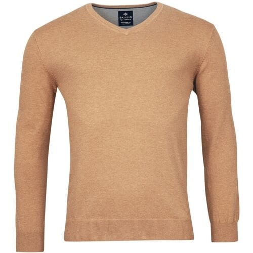 Baileys Trui Uni V-Neck Cotton Single Knit Donker Zand / male