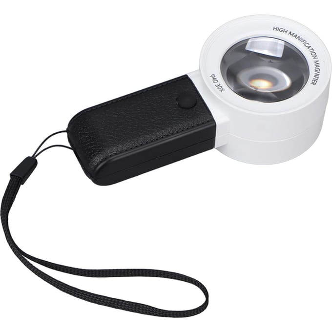 Verlichte Vergrootglas Handheld 30x Vergroting 3 LED Lampjes 1 UV Lamp Multifunctioneel Zak wit