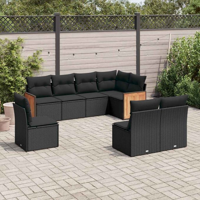 vidaXL - 8-delige - Loungeset - met - kussens - poly - rattan - zwart
