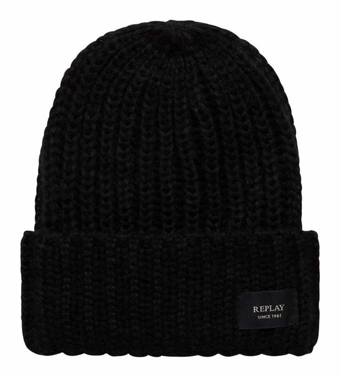 REPLAY muts sjaal Beanie + Scarf Set Black zwart