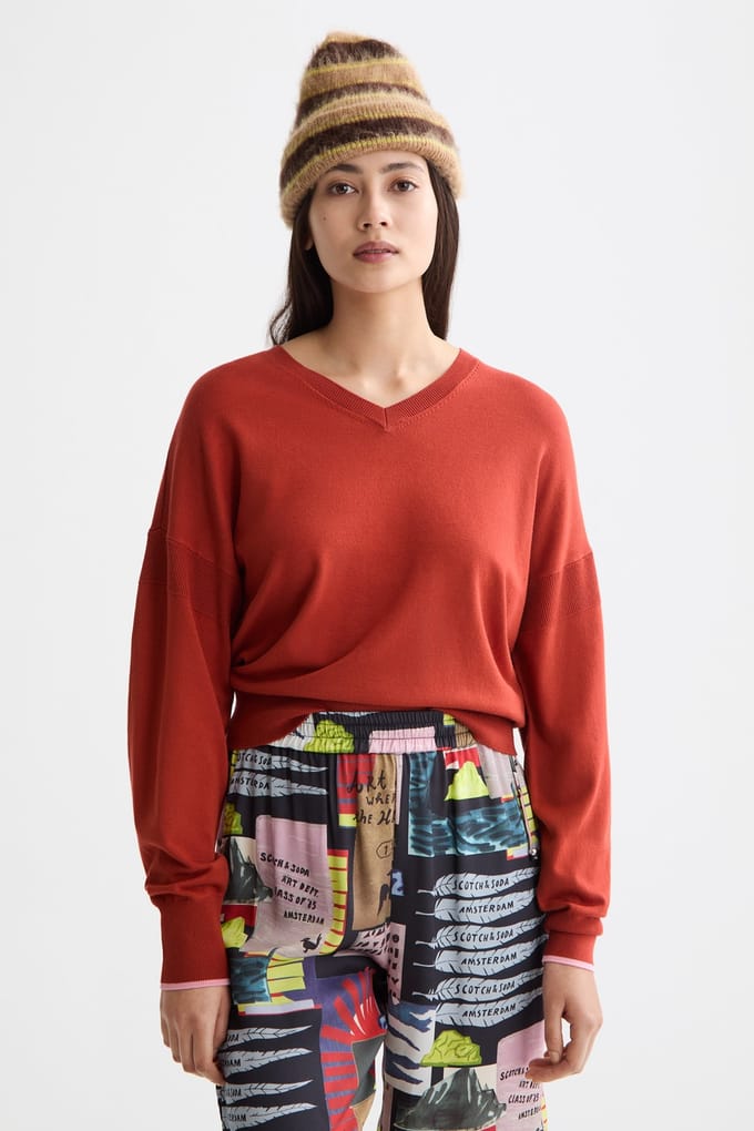 Scotch & Soda V-neck Relaxed Pullover Ketchup Maat: L | Sweaters Outlet | Dames