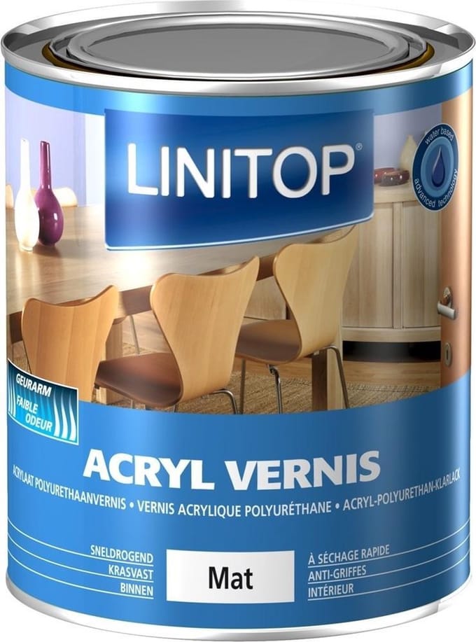 Acryl Vernis - Acryl-polyurethaanvernis voor binnen - Linitop - 0,75 L