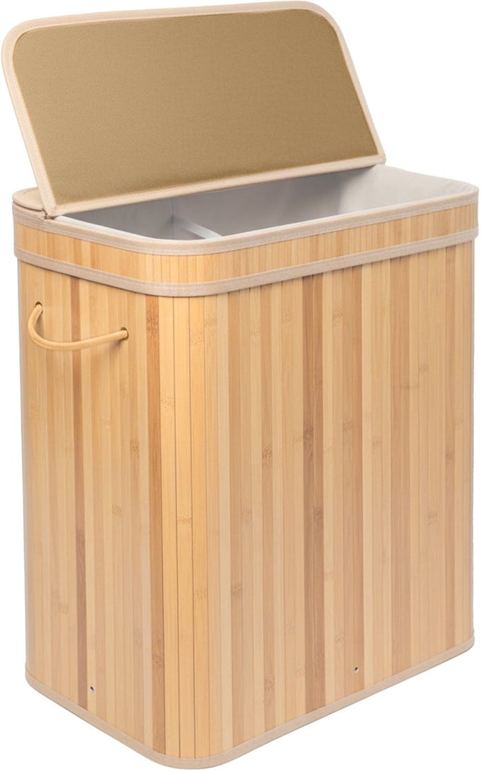 Wasmand - 100 l - 2 vakken - opvouwbaar - bamboe