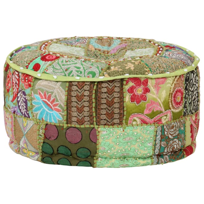 vidaXL - Poef - patchwork - rond - handgemaakt - 40x20 - cm - katoen - groen