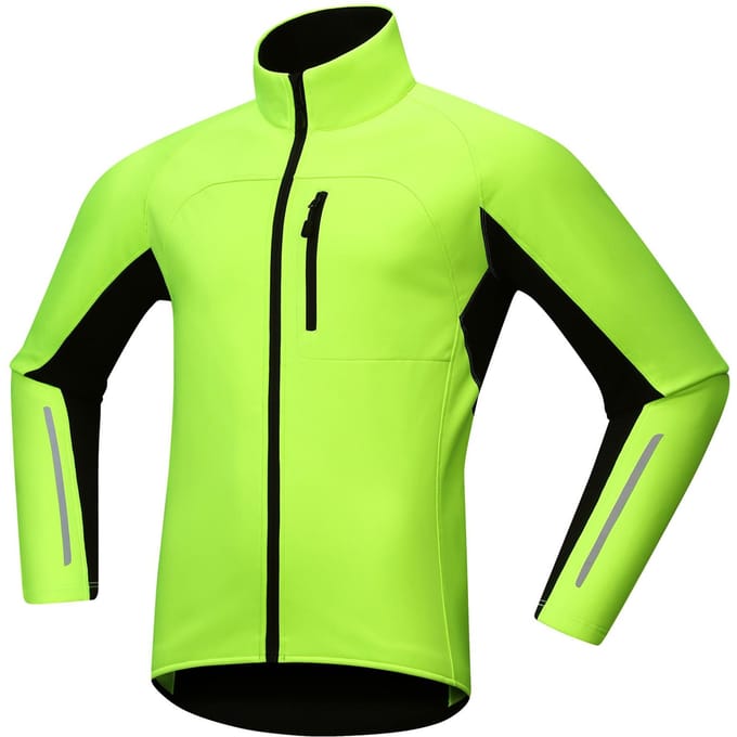 Heren Winter Fietsjack Winddicht Waterdicht Softshell met Reflecterende Details Warme Fleece M groen