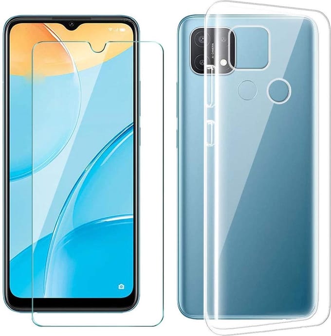 Silicone hoesje transparant met 2 Pack Tempered glas Screen Protector Geschikt voor: Oppo A15 / A15s