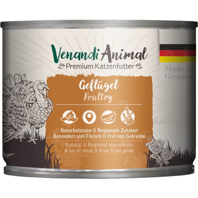Voordeelpakket: 24x200 g Gevogelte Mixpack Venandi Animal Monoproteïne Natvoer voor katten