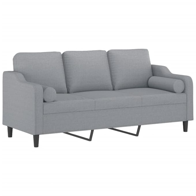 vidaXL - Driezitsbank - met - sierkussens - 180 - cm - stof - lichtgrijs