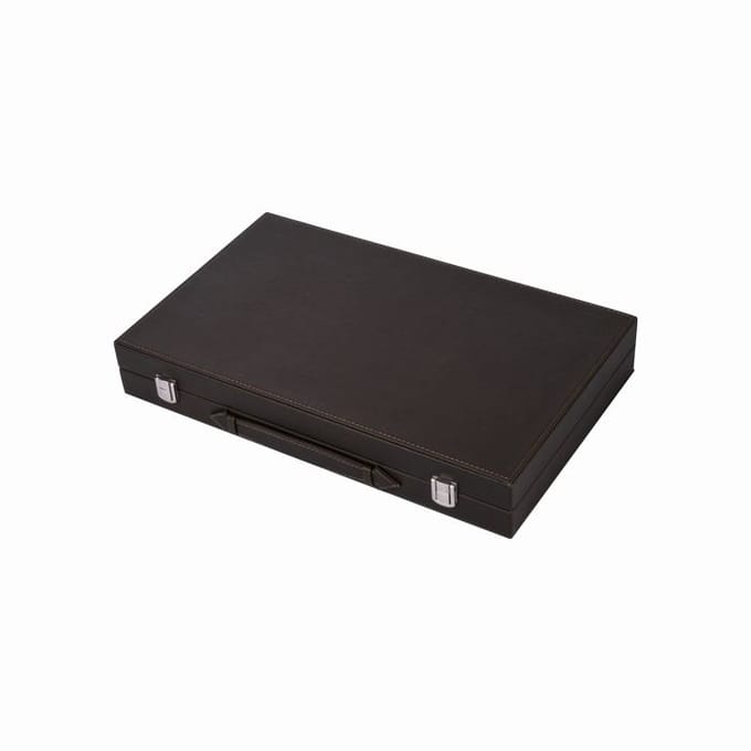 Backgammon 15 inch - Olijfgroen & Crème Ingelegd Bord - Luxe Lederen Koffer - Inclusief Stenen, Dobbelstenen & Werpbeker - Engelhart