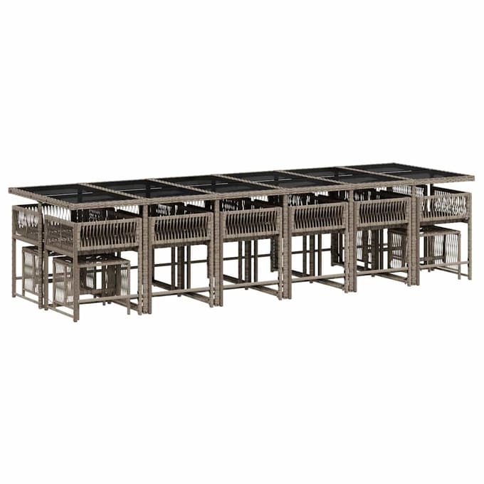 vidaXL - 17-delige - Tuinset - met - kussens - poly - rattan - grijs