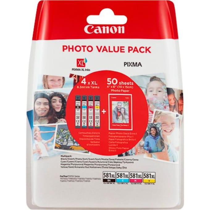 Canon Inktcartridge CLI-581XL C/M/Y/BK photo value pack 4-kleuren Multipack Hoge capaciteit