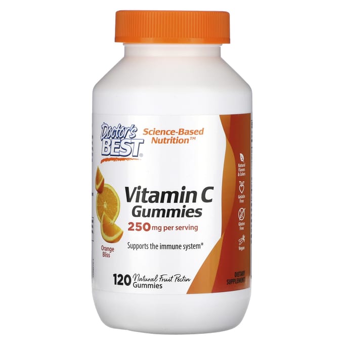Doctor's Best, Gommes de vitamine C, Orange Bliss, 250 mg, 120 gommes (125 mg par bonbon gélifié)
