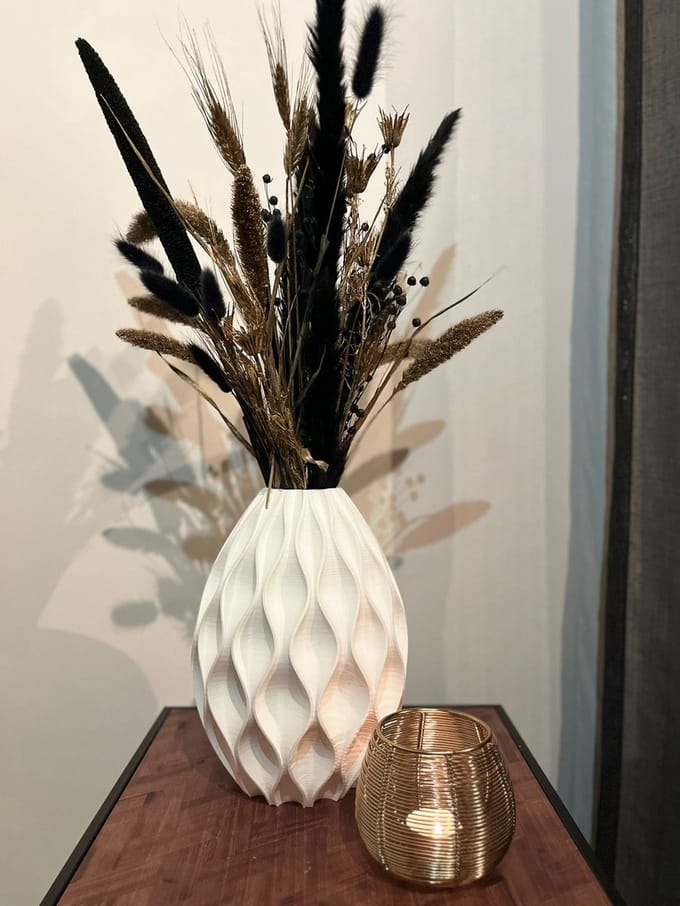 3D geprinte vaas - Wit 25 cm - Golvend patroon