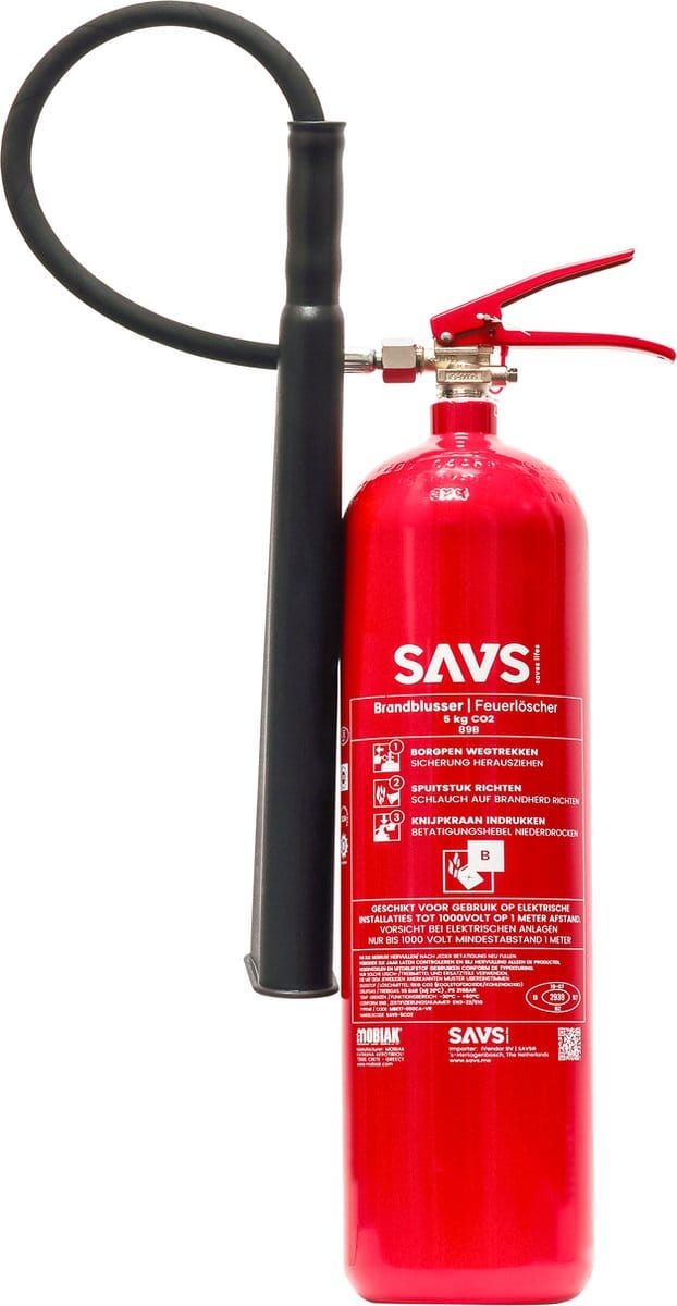 SAVS® Brandblusser CO2 - 5 kg - 89B - Met montagebeugel - Geen restschade - CO2 blusser