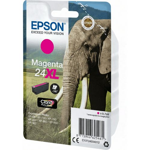 Epson Elephant singlepack magenta 24XL Claria Photo HD inkt