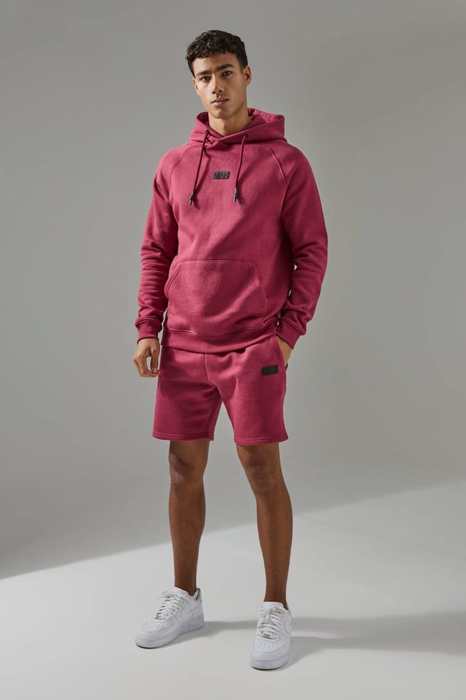 Regular Fit Man Active Hoodie & Short Tracksuit | Berry | Size Medium
