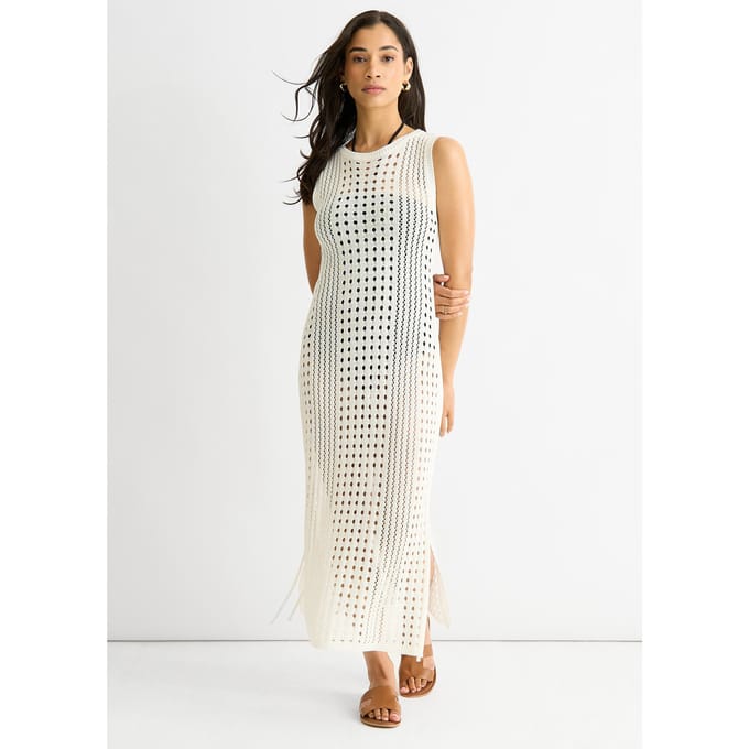 Witte gebreide bodycon midi-jurk