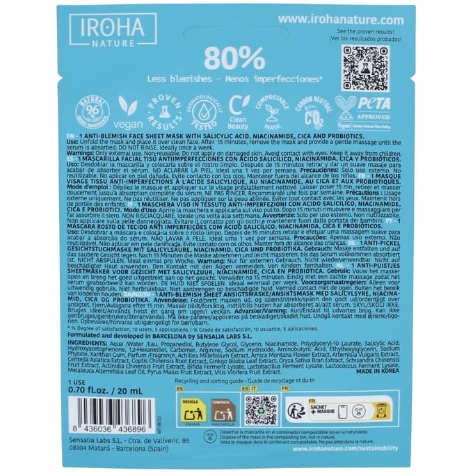 IROHA Nature Anti-Blemish Salicylic Acid Face Sheet Mask 1 st