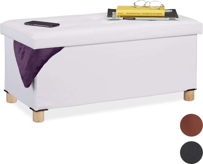hocker met opbergruimte - kunstleer - 35x76x37 cm - zitbank hal - wit