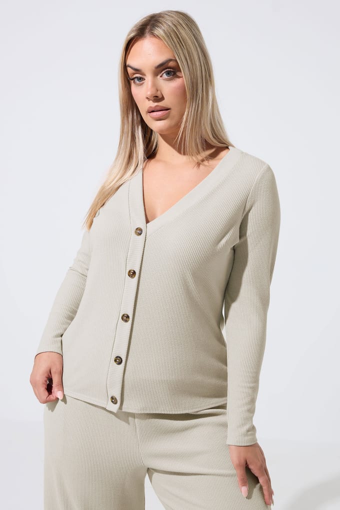 Limited Collection Grote Maten Beige Geribd Vest Met Knoopsluiting Size 42