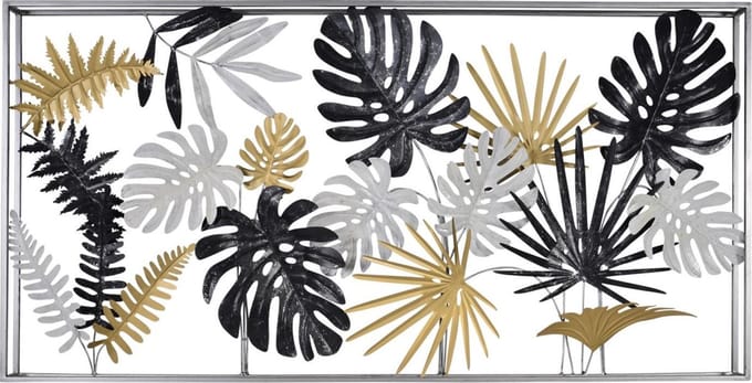 Wanddecoratie bladeren zw/wt/gd - 135x68 cm