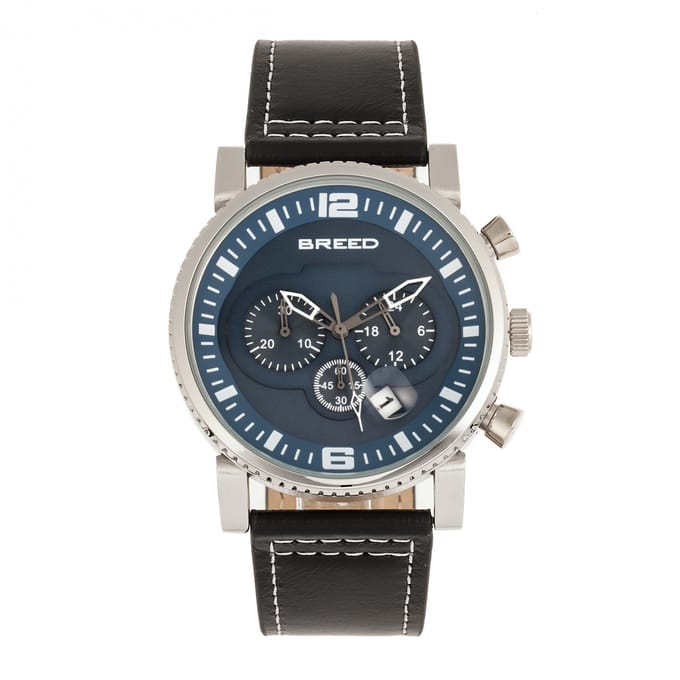 Breed Ryker chronograaf horloge met leren bandje met datum