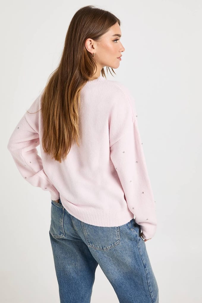 boohoo Dames Diamante trui met ronde hals | Pink | Maat: Medium