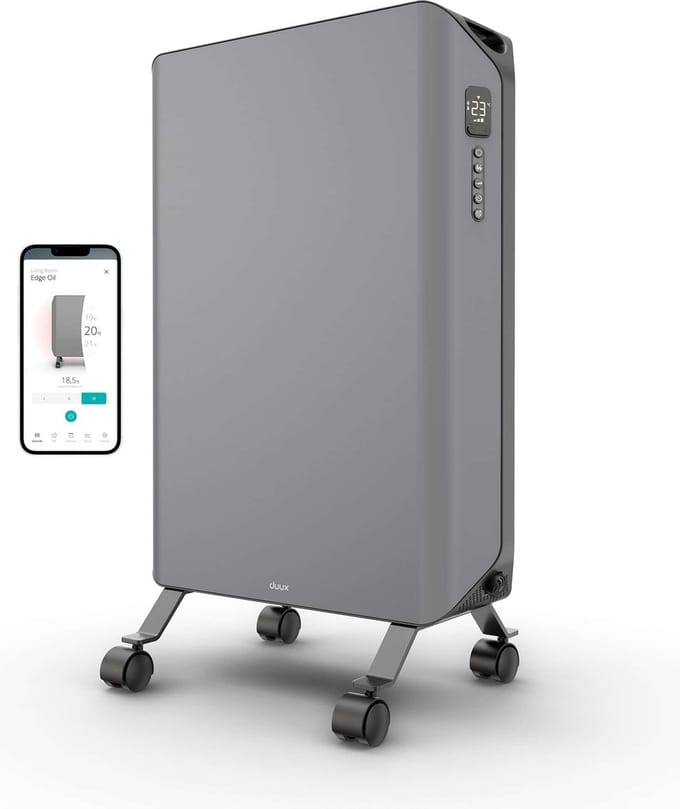 Duux Edge Oil - Smart Olieradiator met Thermostaat - 2000W Oliegevulde Radiator met Boost modus - Grijs