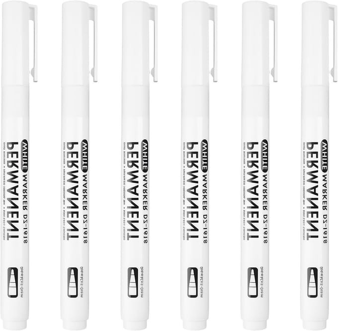 Permanent Markers, Acrylic Pens, 2 mm Wire Width, 6 Pieces, White, Quick-Drying, Waterproof, Quick-Drying, for Stone - ShopVlot