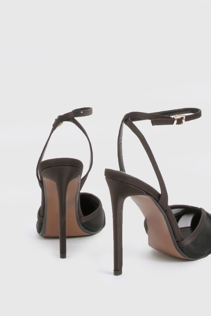 boohoo Dames Meshdetail stiletto courthakken | Black | Maat: 8