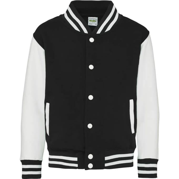 Just Hoods - Varsity Kinder Hoodie - Jet Black/White maat 7/8 (M)