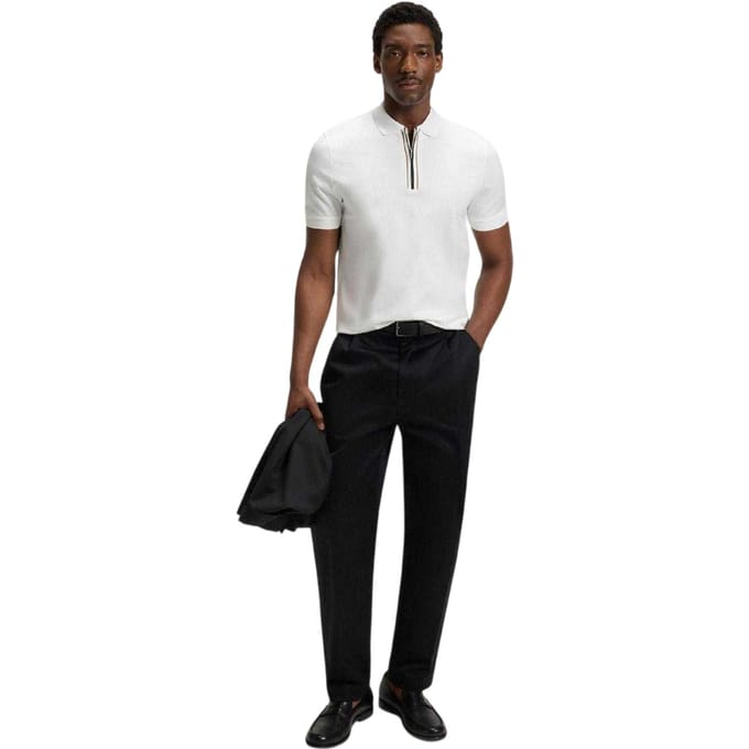 Boss Heren Paras 65 Gemerceriseerd Katoenen Poloshirt (Wit)