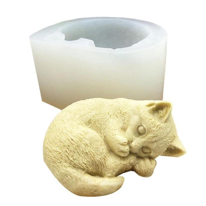Siliconen Kat Vorm Schattige Kat Zeep Vorm voor Kaarsen Mousse Taart Vorm 3D Cartoon Kat Epoxy Vorm DIY beige