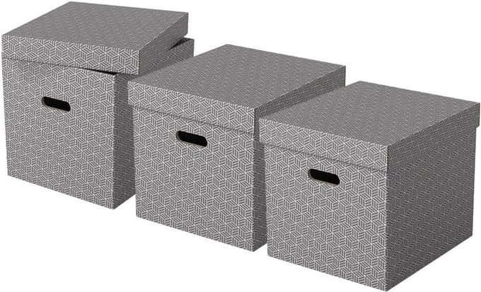 Set van 3 Grote Opbergdozen in Kubusvorm met Deksel - 100% Gerecycled Karton