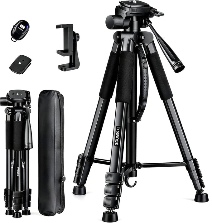 Sounix Camera en Telefoon Statief - 188 cm - Incl. Bluetooth Afstandsbediening - Aluminium - Zwart