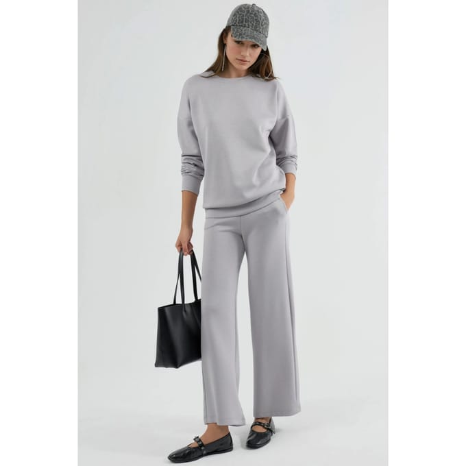 Modal Touch Crew Neck Sweatshirt en Wijduitlopende Broek Twee-en-een Set
