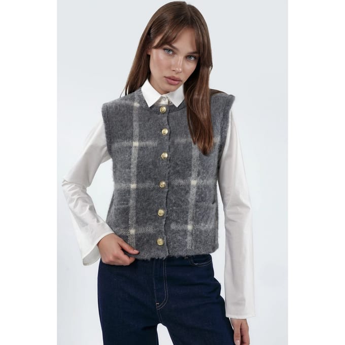 Geruit Coltrui Vest met Knopen