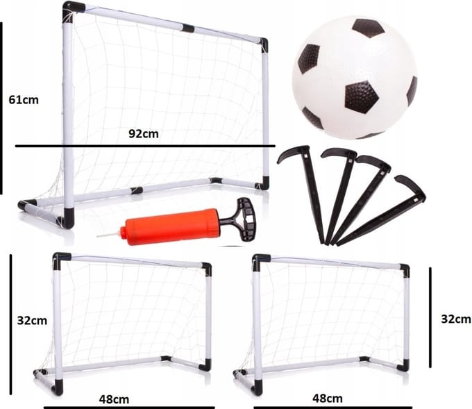 Ilso voetbaldoelen set - 2-in-1 doel - 48 x 32 x 26 CM - pomp - bal - goal - camping - tuin - voetbal net - wit