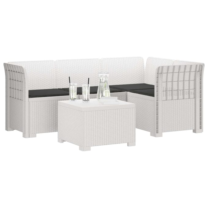 vidaXL - 4-Zitter - Tuin - Sofa - met - Kussens - Rattan - Look - PP - Wit