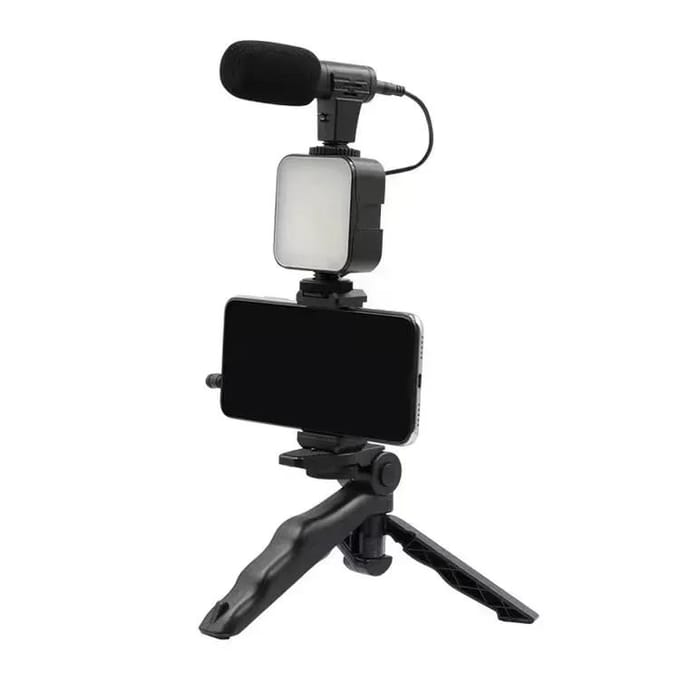 Mobiele statiefset met microfoon LED-invullicht handheld live-uitzending mini draagbare fotografie live-uitzending invullicht black