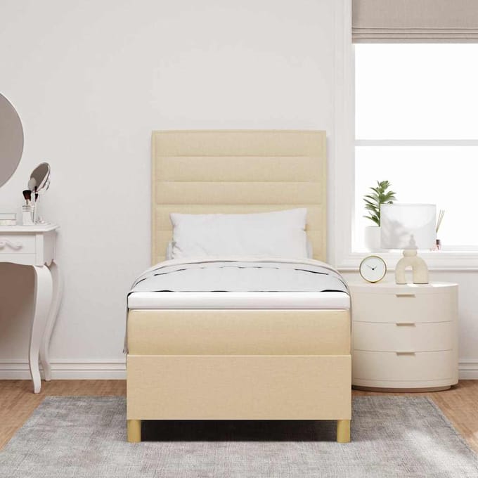 vidaXL - Boxspring - bed - met - matras - met - hoofdeinde - Crème - 100 - x - 200 - cm - Stof